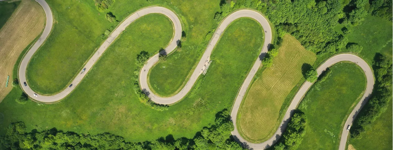 A winding road viewed from above