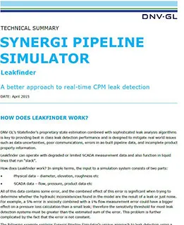 Synergi Pipeline Simulator Leakfinder technical summary