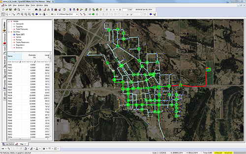 Synergi Water is a simulation package for modelling and analysis of closed conduit networks of pipes, regulators, valves, pumps, reservoirs, tanks, wells and boreholes